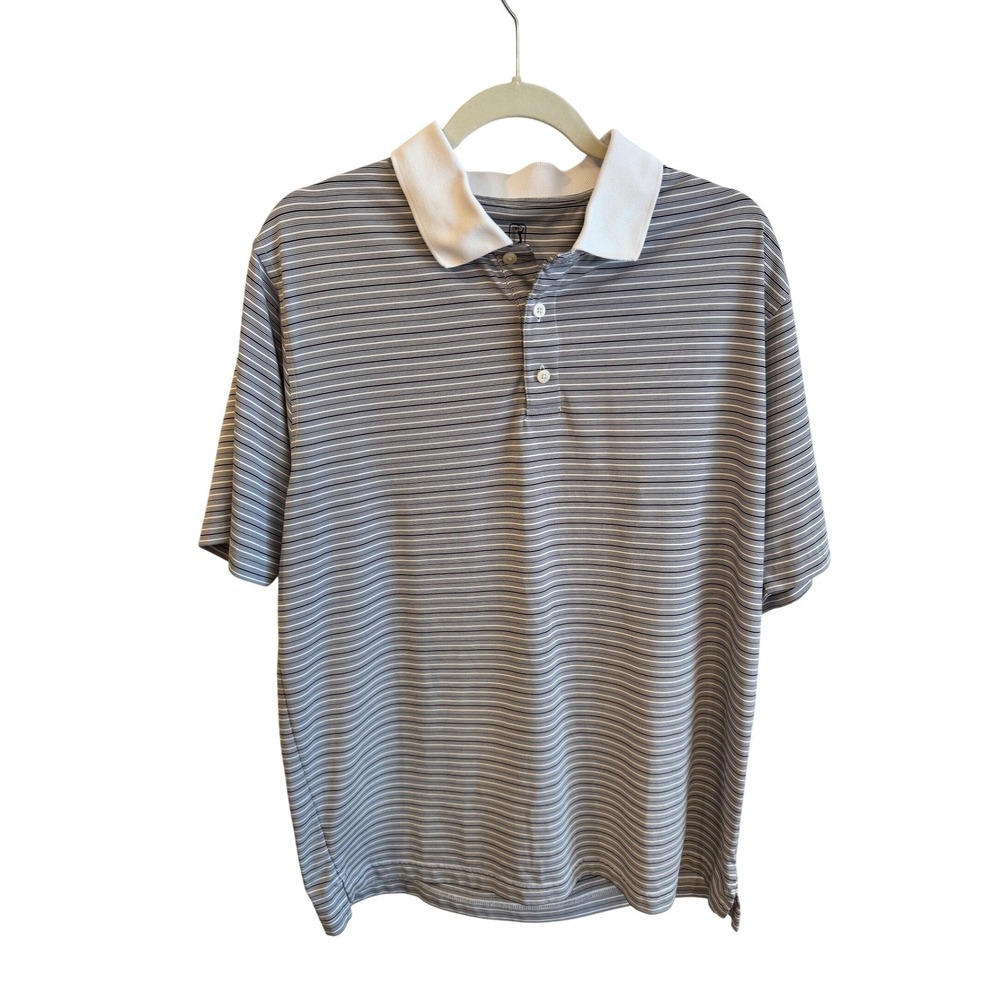 PGA Tour Mens L G Striped Golf Polo Shirt Short Sleeve‎ White Collar